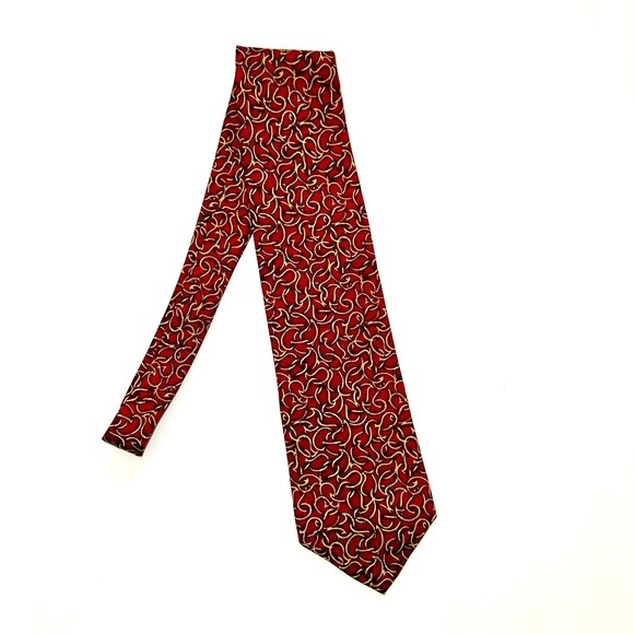 Calvin Klein Red Print 100% Silk Tie O/S - Picture 1 of 5